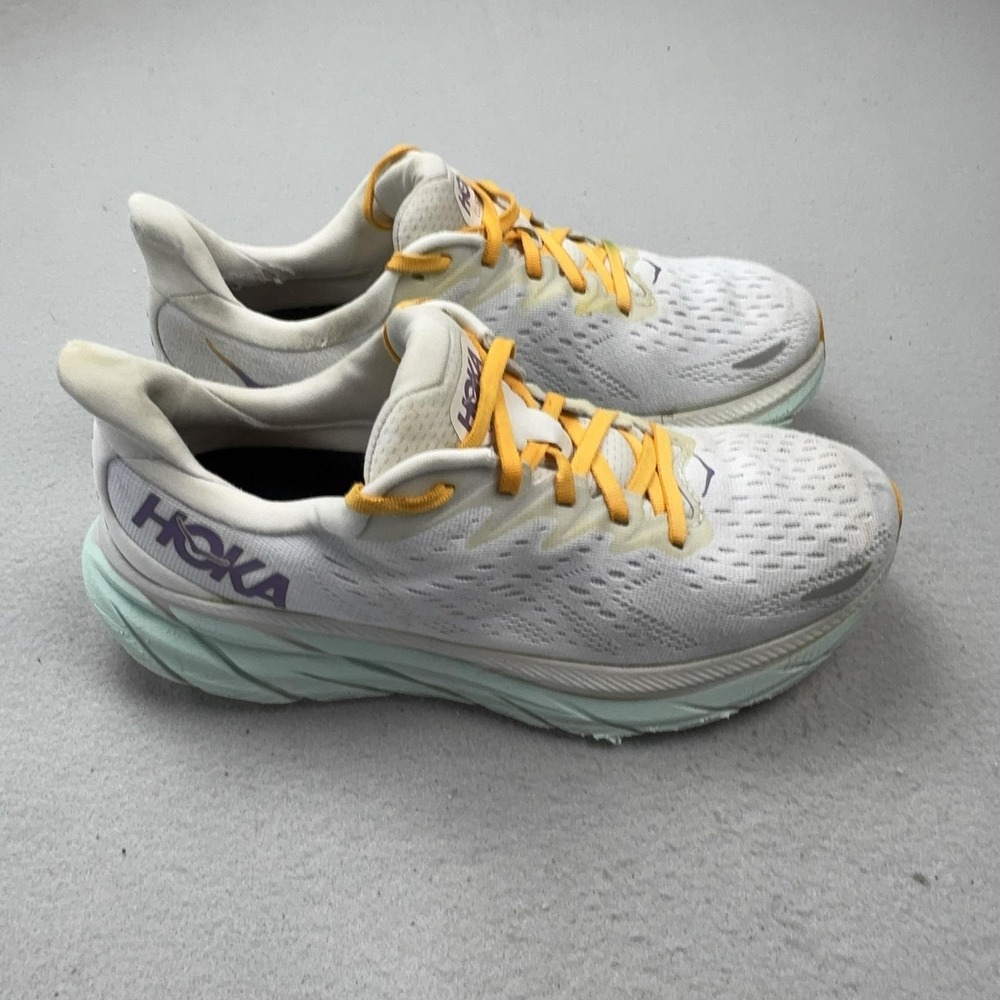 Hoka One One Clifton 8 Shoes Womens Size 9.5 White Running Sneakers 1119394